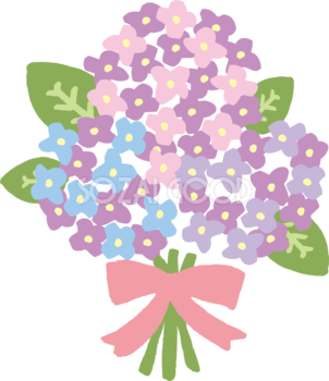 ピンクのリボンのかわいい紫陽花の花束イラスト無料フリー83731