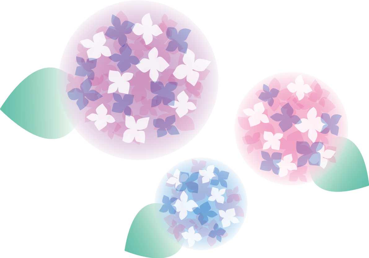 ぼんやりと透ける3つのかわいい紫陽花イラスト無料フリー83732に写真・文字を入れる
