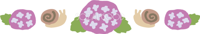 ライン状に並ぶ紫のかわいい紫陽花とカタツムリイラスト無料フリー735 素材good
