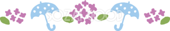 ライン状に並ぶ紫のかわいい紫陽花と水玉の傘イラスト無料フリー83736