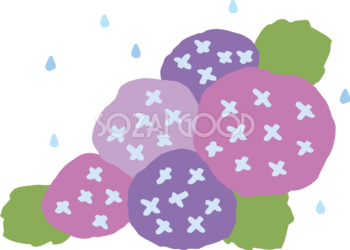 雨粒とたくさんの紫色のかわいい紫陽花イラスト無料フリー83738