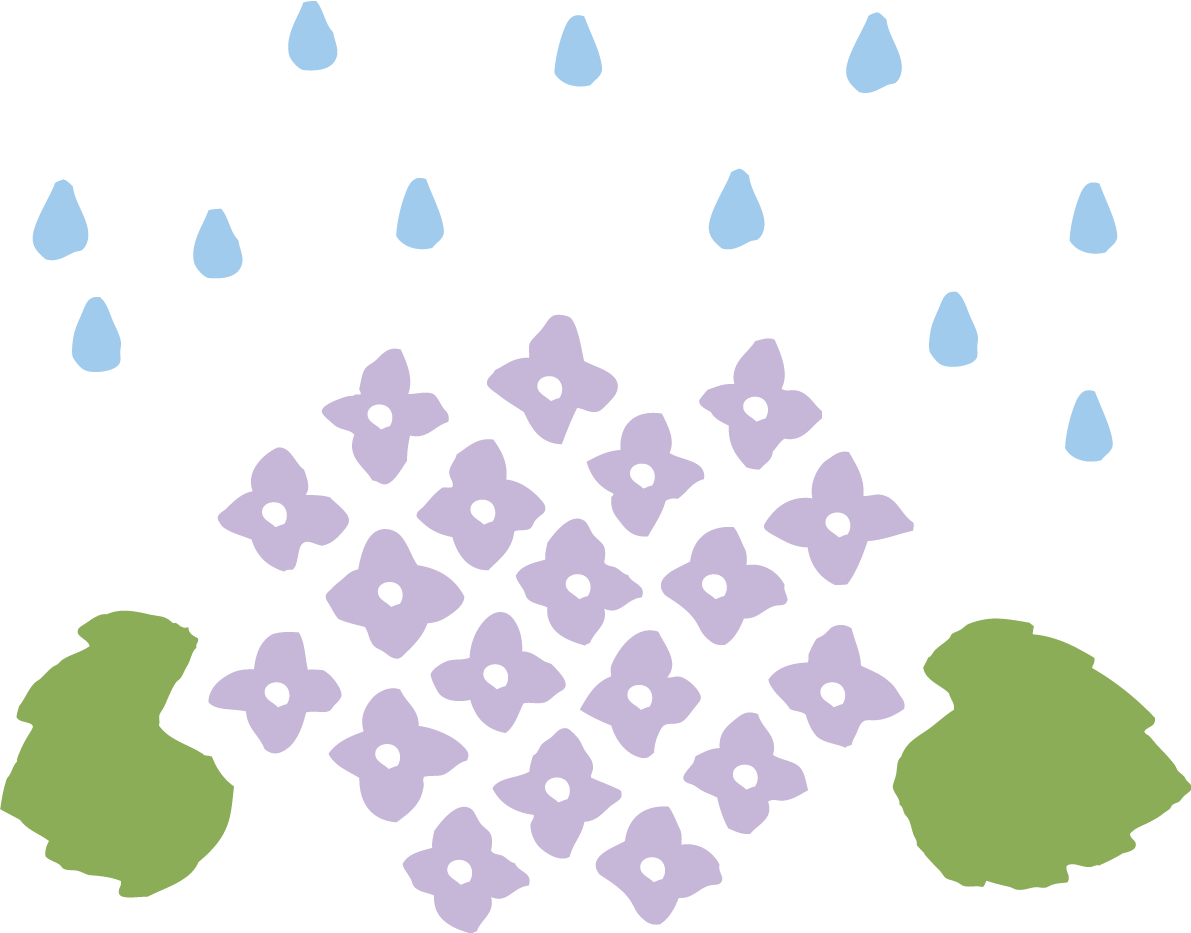 紫色のかわいい紫陽花 花びらと雨粒 イラスト無料フリー83744に写真・文字を入れる