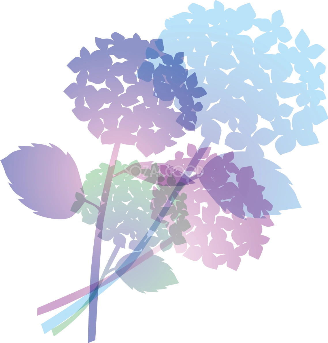 グラデーションのおしゃれ綺麗な紫陽花イラスト無料フリー83746