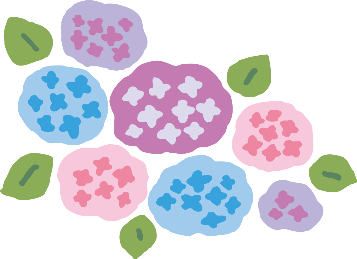 色んな色のたくさんのかわいい紫陽花イラスト無料フリー83748に写真・文字を入れる