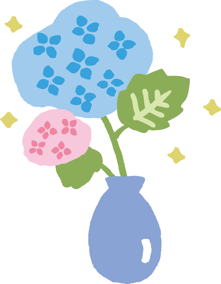 青い花瓶に生けたピンクと青のかわいい紫陽花イラスト無料フリー83749に写真・文字を入れる