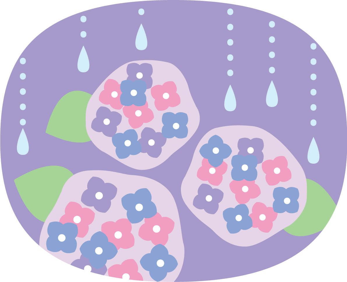 楕円の中にかわいい紫陽花と雨粒イラスト無料フリー83754に写真・文字を入れる