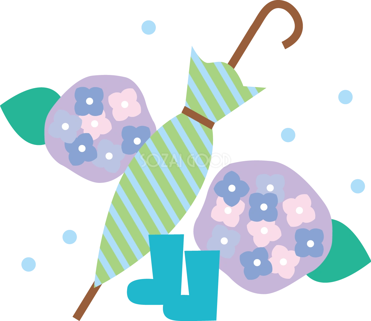 閉じた傘と長靴とかわいい紫陽花イラスト無料フリー83758