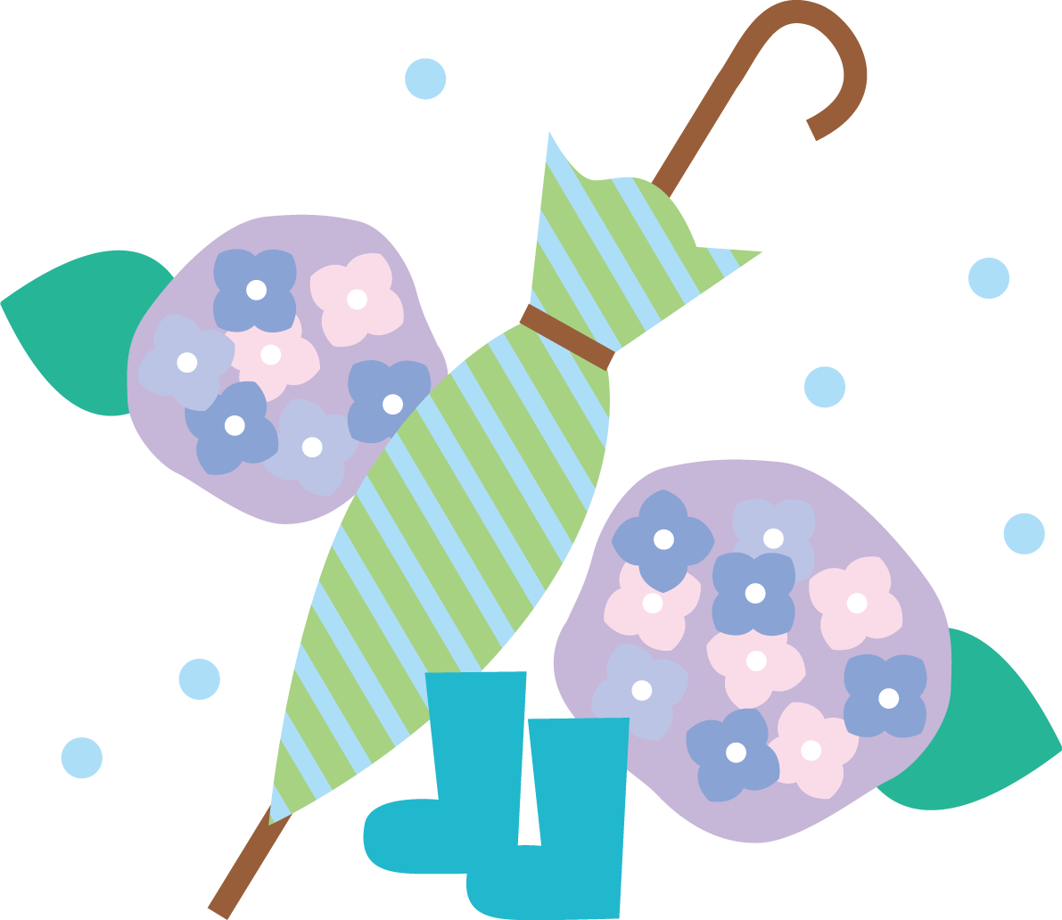 閉じた傘と長靴とかわいい紫陽花イラスト無料フリー83758に写真・文字を入れる