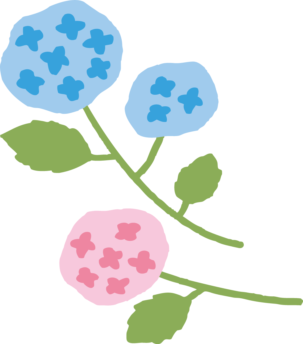 流れるように配置された青とピンクのかわいい紫陽花イラスト無料フリー83759に写真・文字を入れる