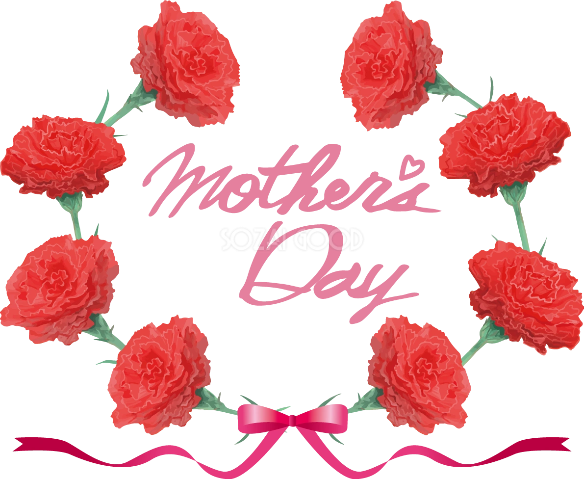フレーム枠カーネーションイラストで囲まれたロゴ文字「mother's Day」83761