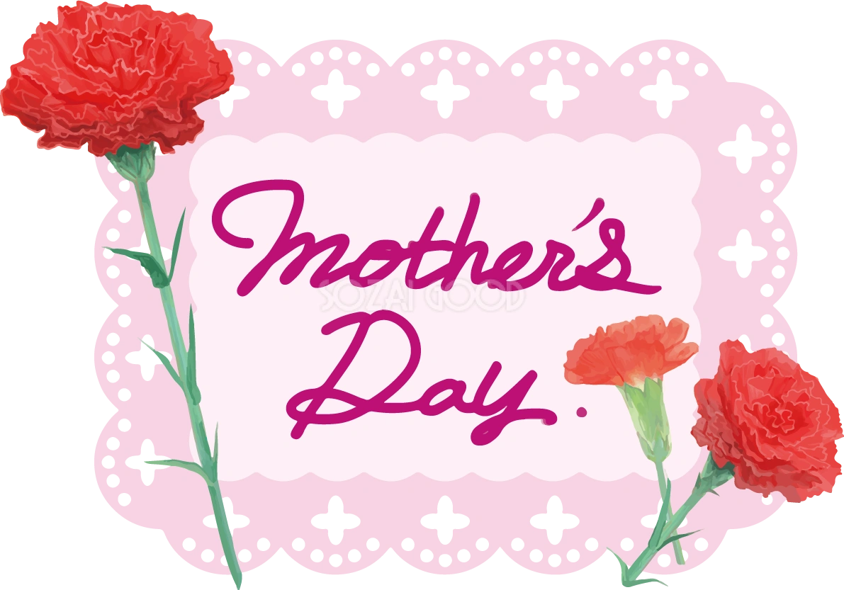 可愛いレースフレーム枠にロゴ文字「mother's Day」カゴにカーネーションイラスト83763