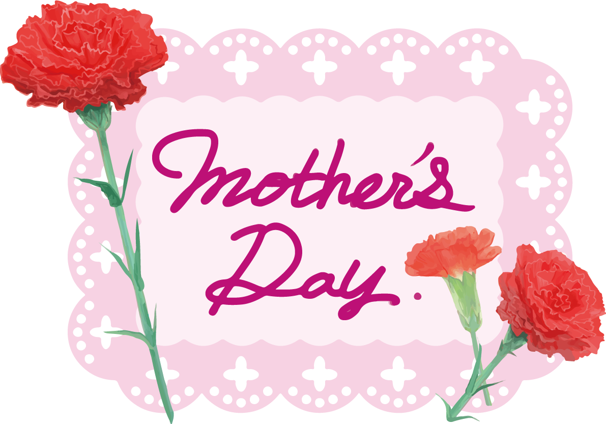 可愛いレースフレーム枠にロゴ文字「mother's Day」カゴにカーネーションイラスト83763に写真・文字を入れる
