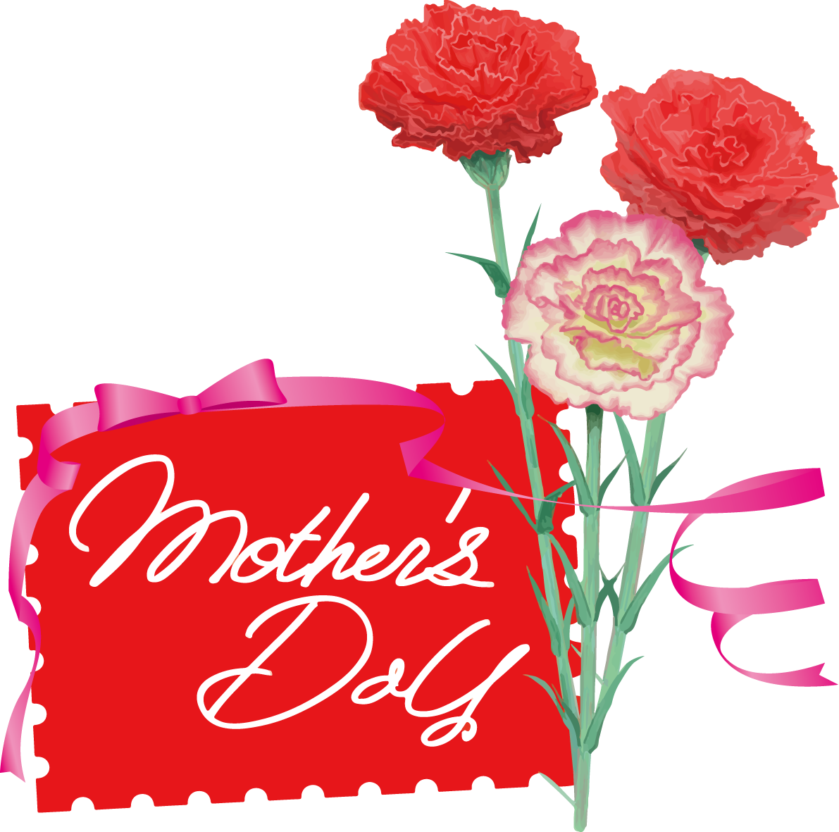 赤インパクトロゴ文字「mother's Day」カーネーションイラスト母の日無料フリー83769に写真・文字を入れる