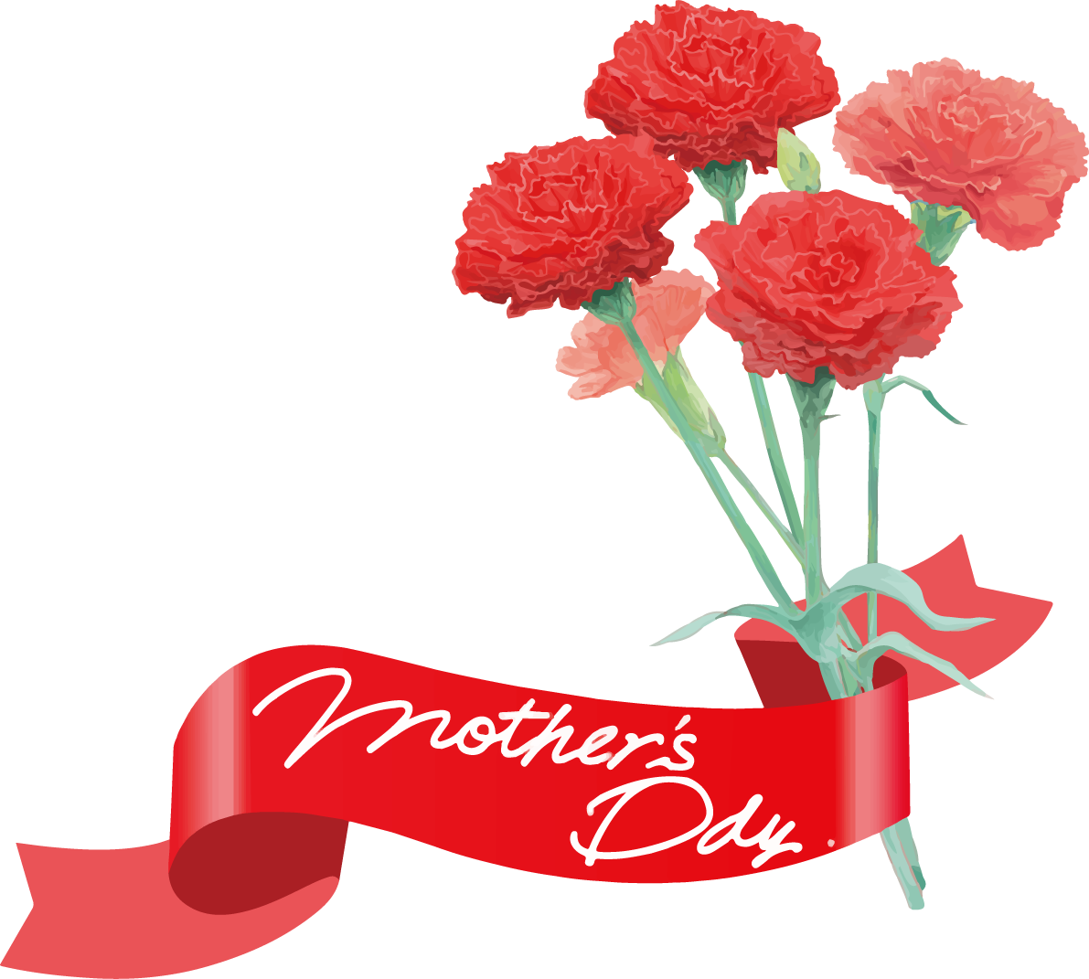 母の日におしゃれなリボンにロゴ文字「mother's Day」カーネーションイラスト83772に写真・文字を入れる