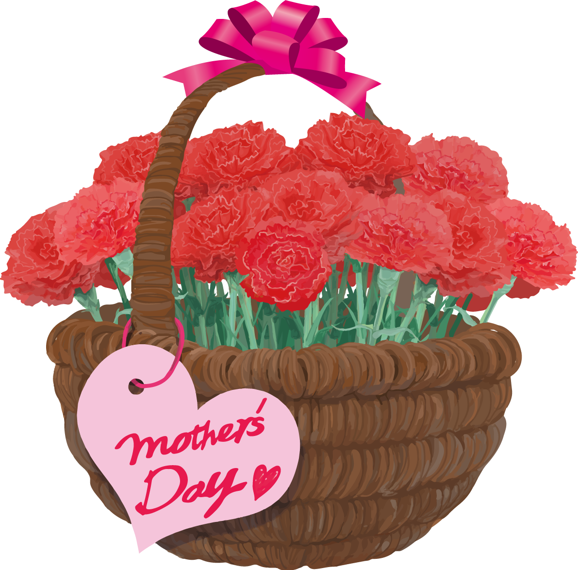 母の日にハートのタグにロゴ文字「mother's Day♡」カーネーションイラスト83774に写真・文字を入れる