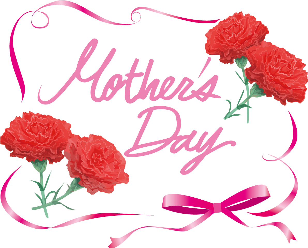 母の日にロゴフレーム枠リボンとカーネーションイラスト枠に文字「Mother's Day」83775に写真・文字を入れる