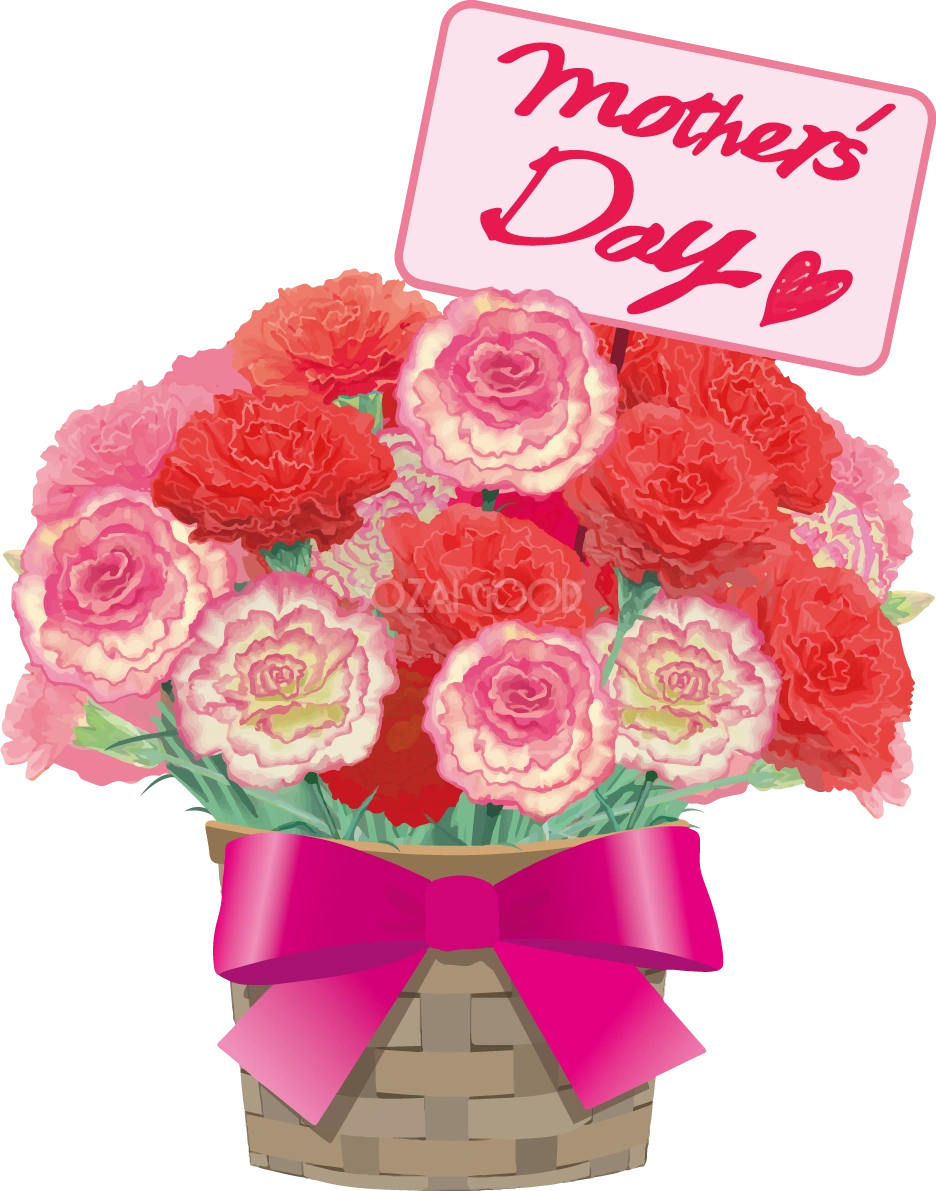 母の日のロゴ文字「mother's Day♡」鉢アレンジカーネーションイラスト