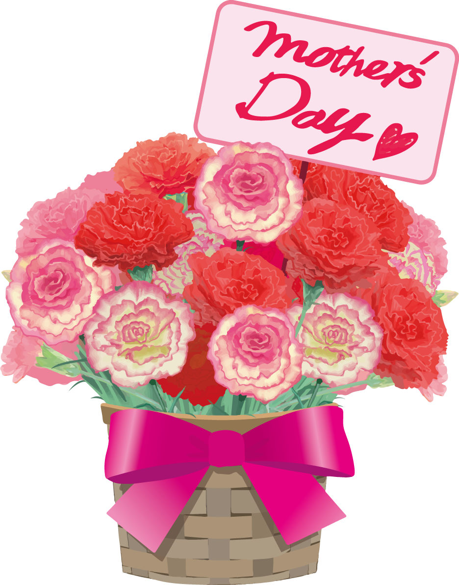 母の日のロゴ文字「mother's Day♡」鉢アレンジカーネーションイラストに写真・文字を入れる