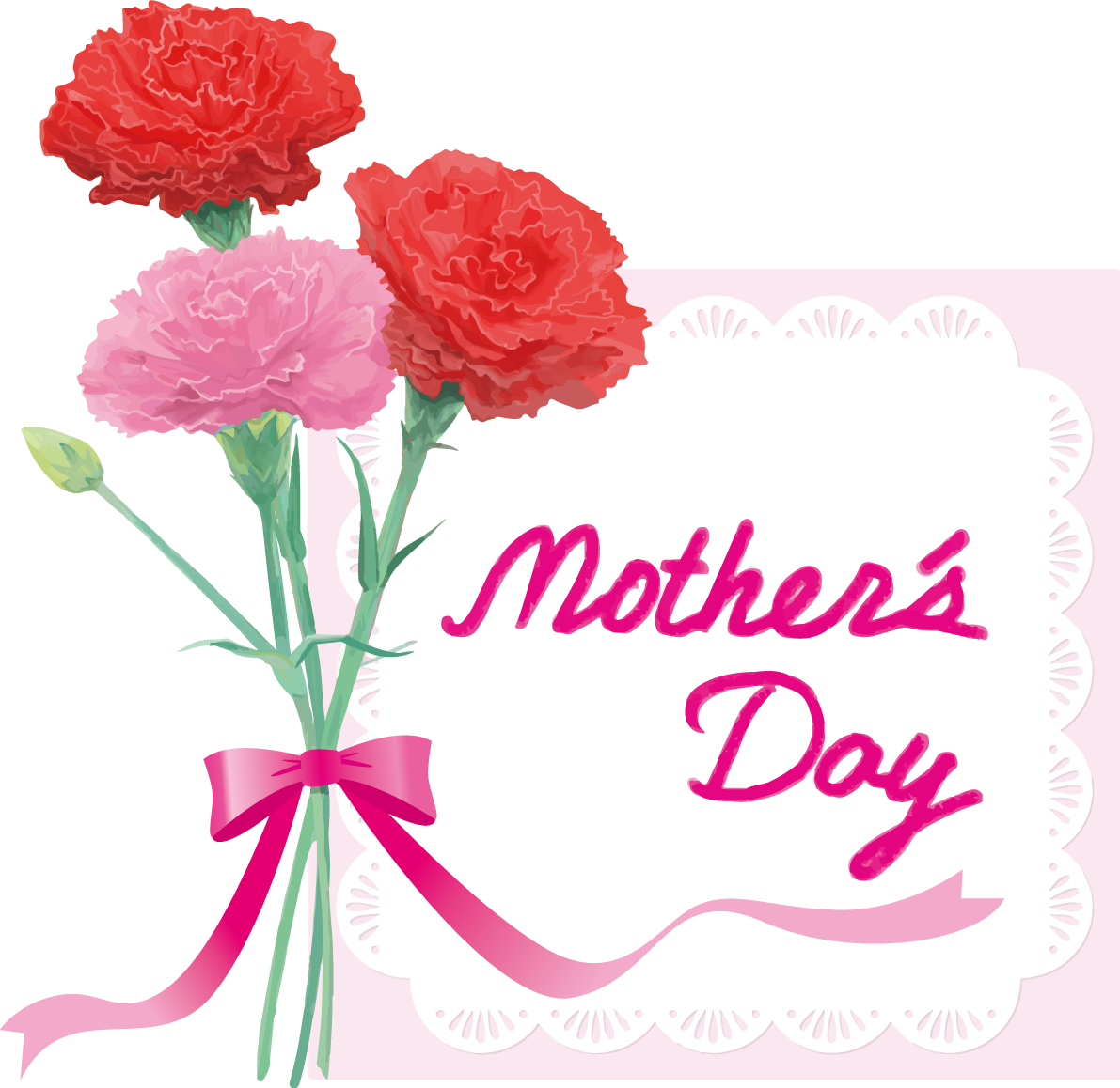 母の日レースフレーム枠にロゴ文字「Mother's Day」カーネーションイラスト83780に写真・文字を入れる