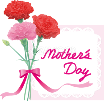 母の日レースフレーム枠にロゴ文字「Mother's Day」カーネーションイラスト83780