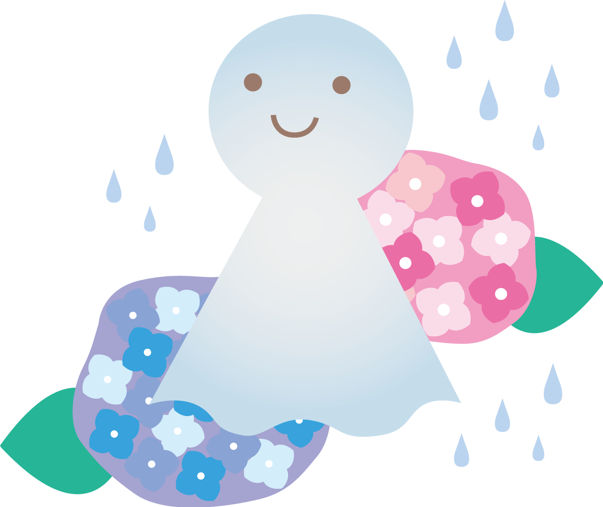 紫陽花と雨とてるてる坊主のかわいい梅雨の無料フリーイラスト83791に写真・文字を入れる