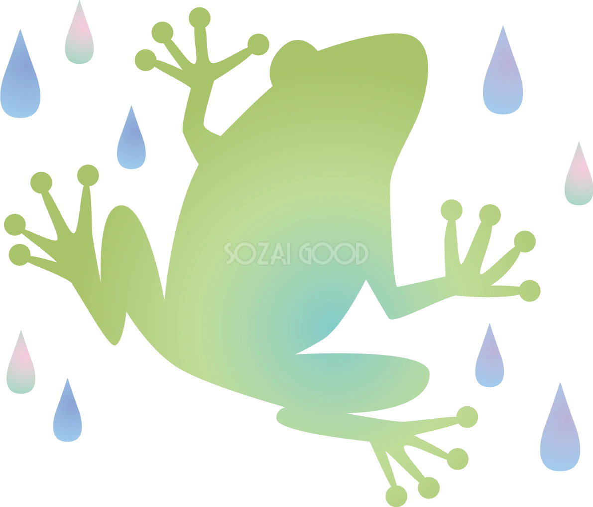 カエルと水滴のおしゃれかわいい梅雨の無料フリーイラスト83794