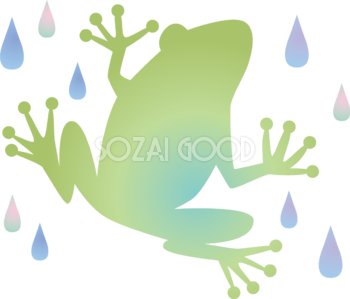 カエルと水滴のおしゃれかわいい梅雨の無料フリーイラスト83794