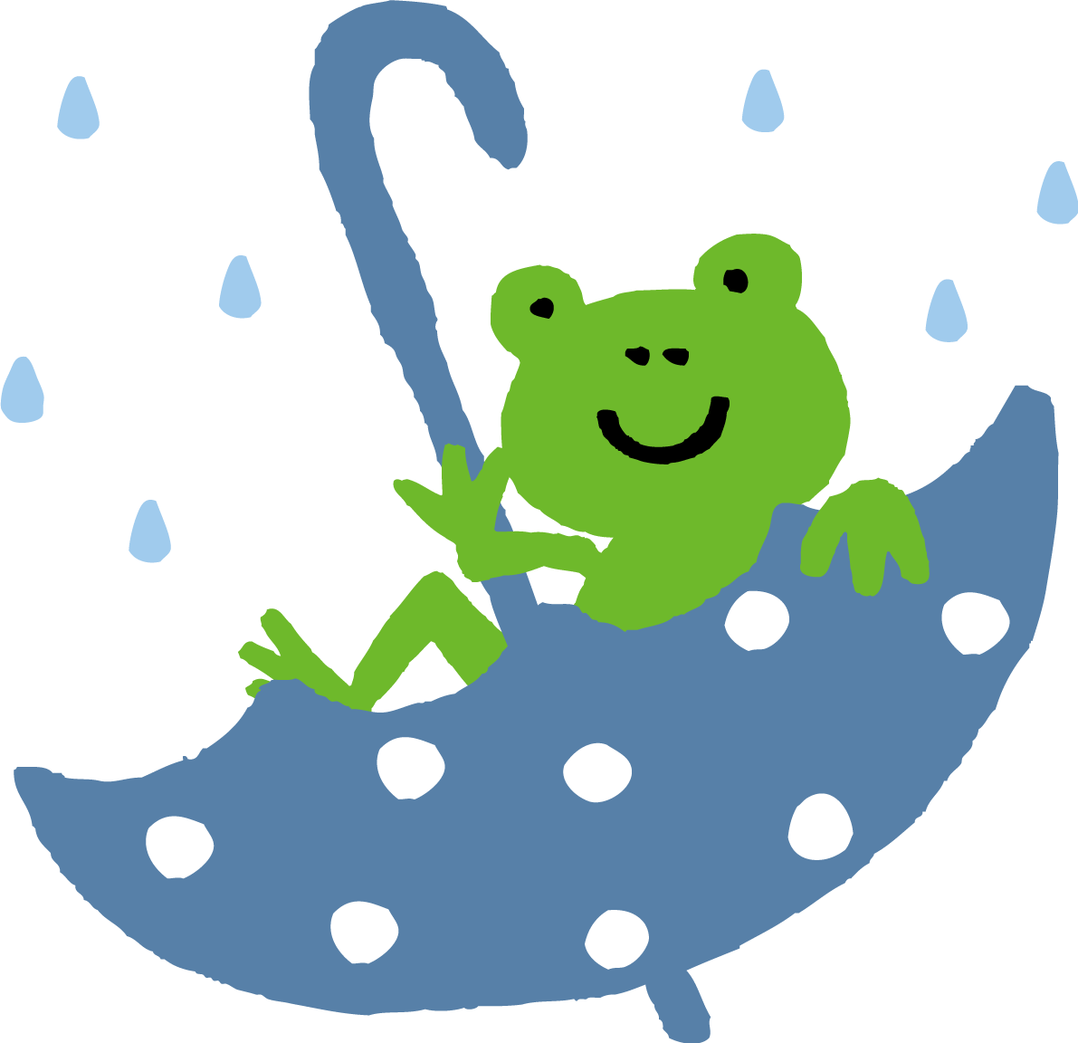 傘の中でくつろぐカエルのかわいい梅雨の無料フリーイラスト83799に写真・文字を入れる