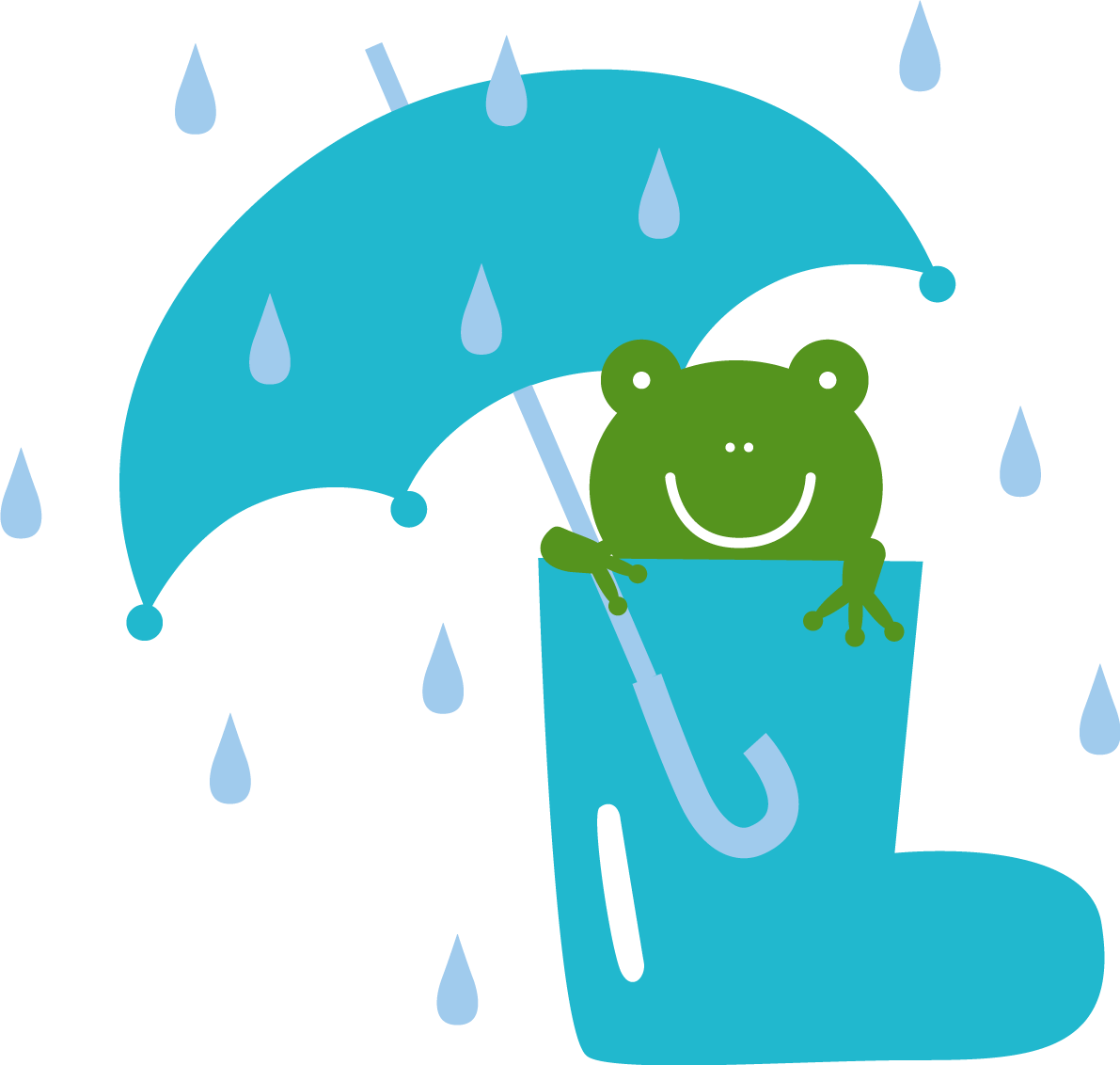 長靴に入って傘をさすカエルのかわいい梅雨の無料フリーイラスト83801に写真・文字を入れる
