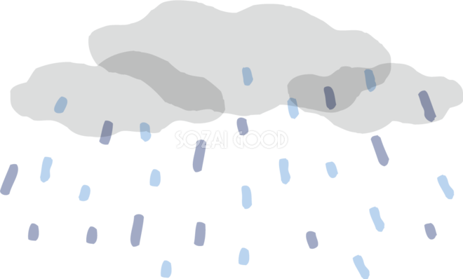 3つの重なる雲と雨のかわいい梅雨の無料フリーイラスト807 素材good