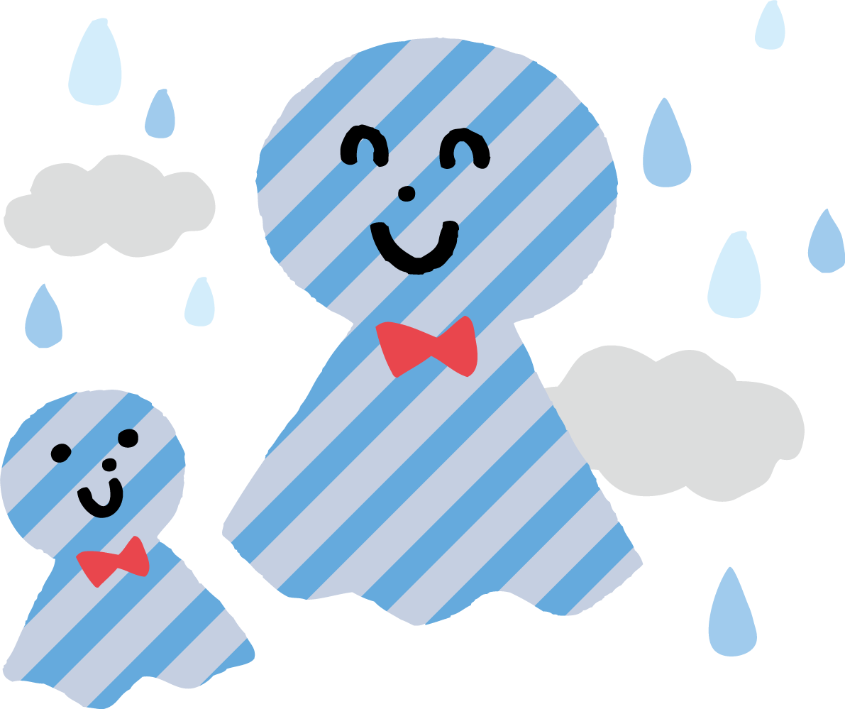 ストライプ柄の親子のてるてる坊主のかわいい梅雨の無料フリーイラスト83817に写真・文字を入れる