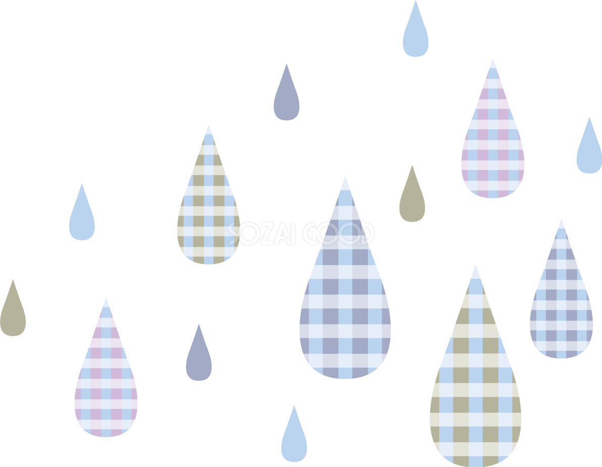 チェック柄の雨のかわいい梅雨の無料フリーイラスト83818