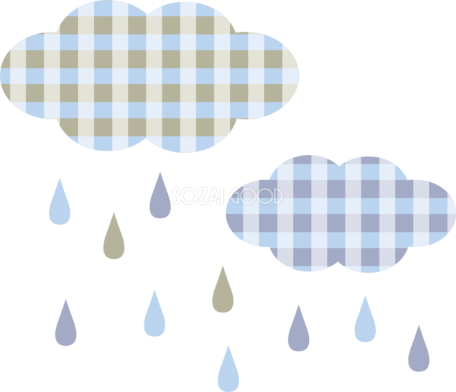 チェック柄の雲と雨のかわいい梅雨の無料フリーイラスト83819 素材good