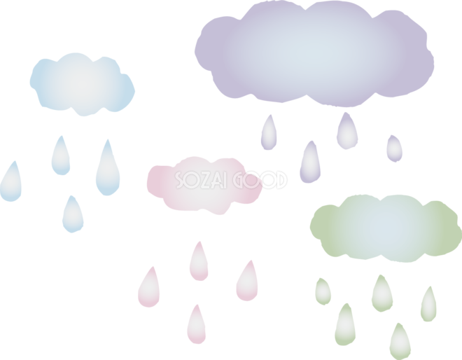 パステルカラーの雲と雨のかわいい梅雨の無料フリーイラスト83823 素材good