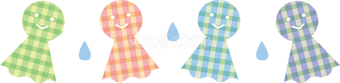 ライン状に並んだチェック柄のてるてる坊主のかわいい梅雨の無料フリーイラスト83825