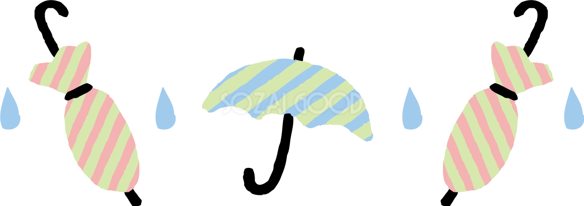ライン状に並んだ傘と雨粒のかわいい梅雨の無料フリーイラスト83826