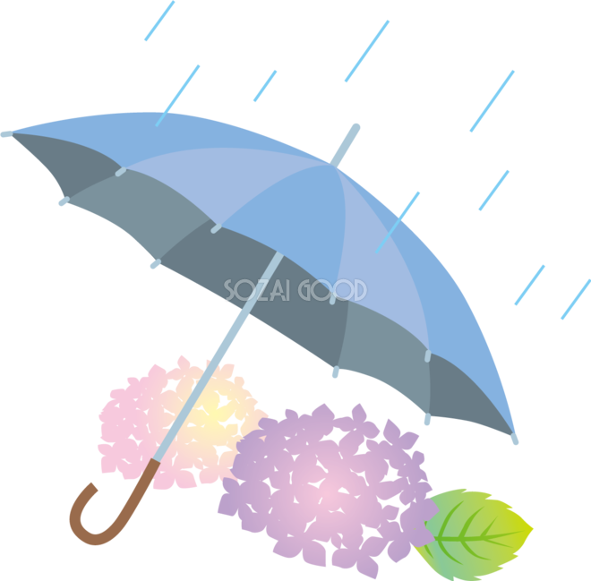 雨とあじさいと青い傘のかわいい梅雨の無料フリーイラスト7 素材good