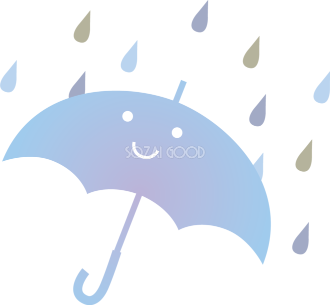 雨粒と擬人化した傘のかわいい梅雨の無料フリーイラスト1 素材good