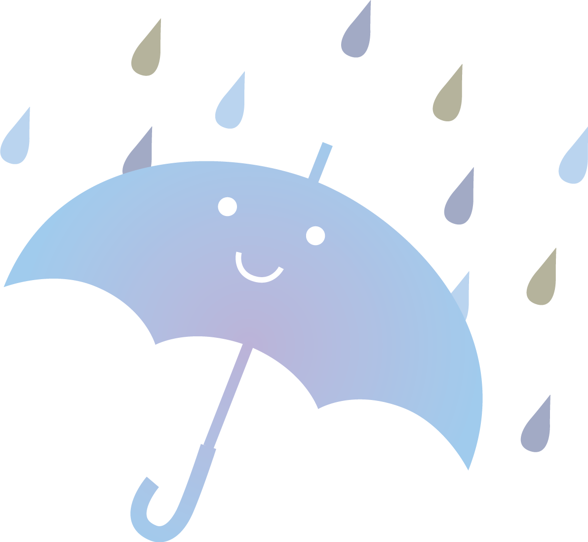 雨粒と擬人化した傘のかわいい梅雨の無料フリーイラスト83831に写真・文字を入れる