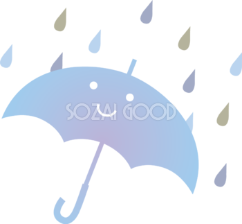 雨粒と擬人化した傘のかわいい梅雨の無料フリーイラスト83831