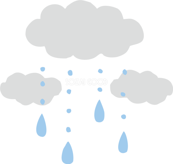 雲とモビール風の雨粒のかわいい梅雨の無料フリーイラスト4 素材good