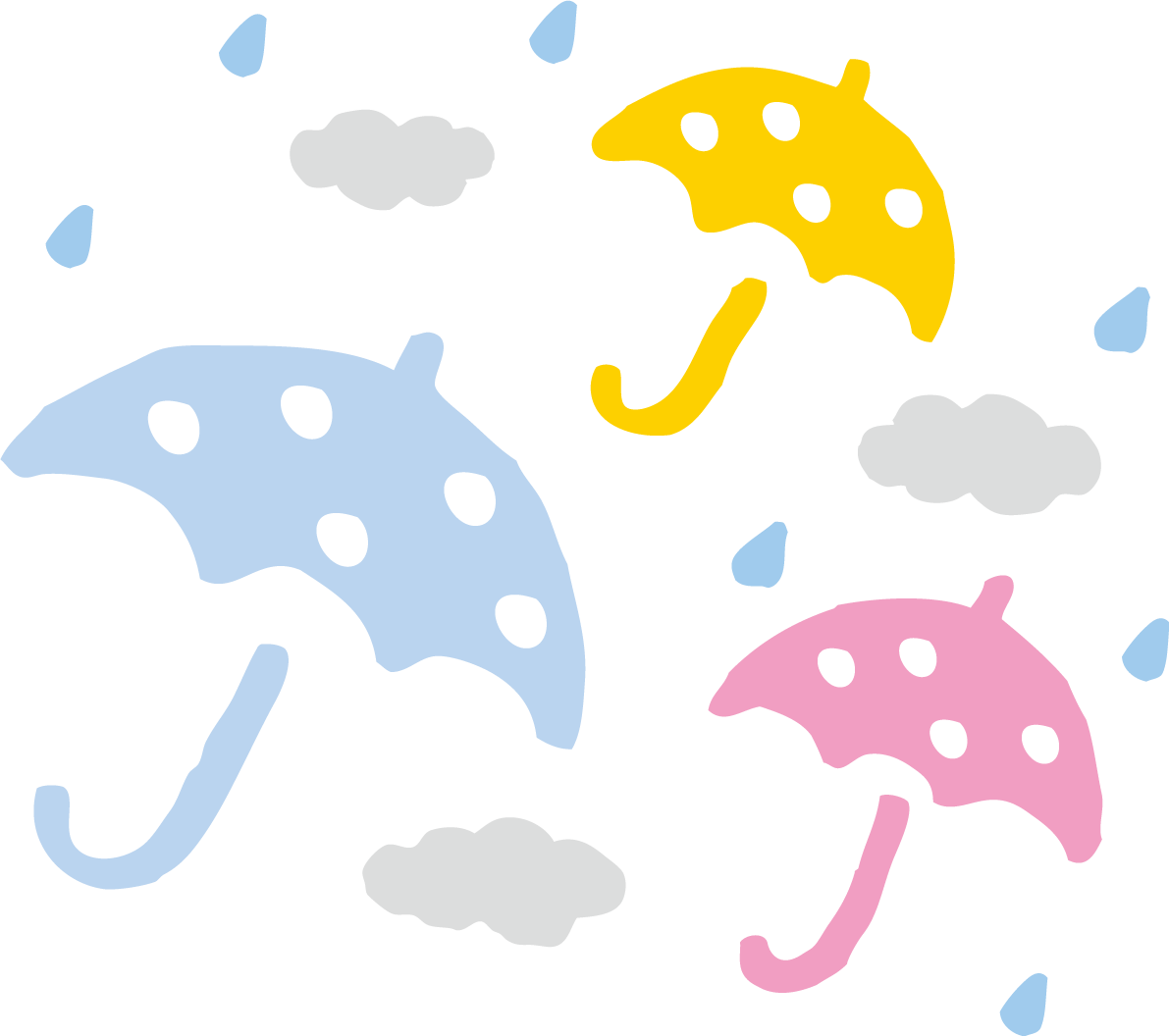 雲と雨と3本の傘のかわいい梅雨の無料フリーイラスト83836に写真・文字を入れる