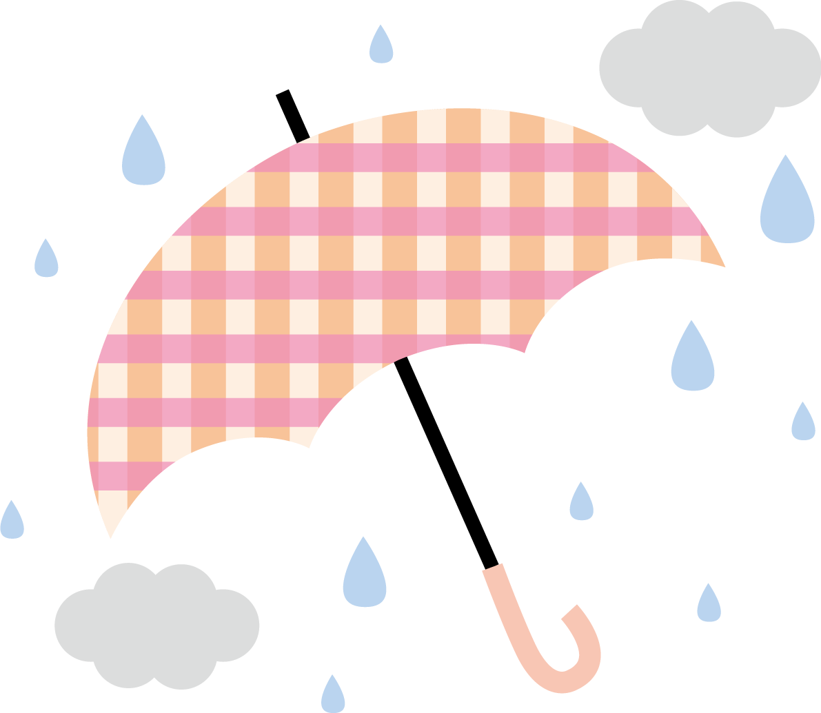 雲と雨とチェック柄の傘のかわいい梅雨の無料フリーイラスト83837に写真・文字を入れる
