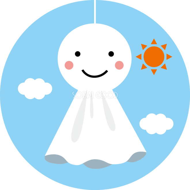 円の中にてるてる坊主のかわいい梅雨の無料フリーイラスト9 素材good