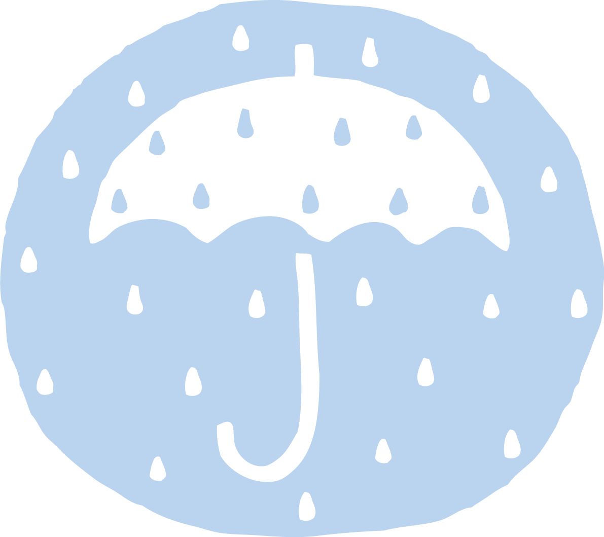 円の中に雨粒と傘のかわいい梅雨の無料フリーイラスト83841に写真・文字を入れる