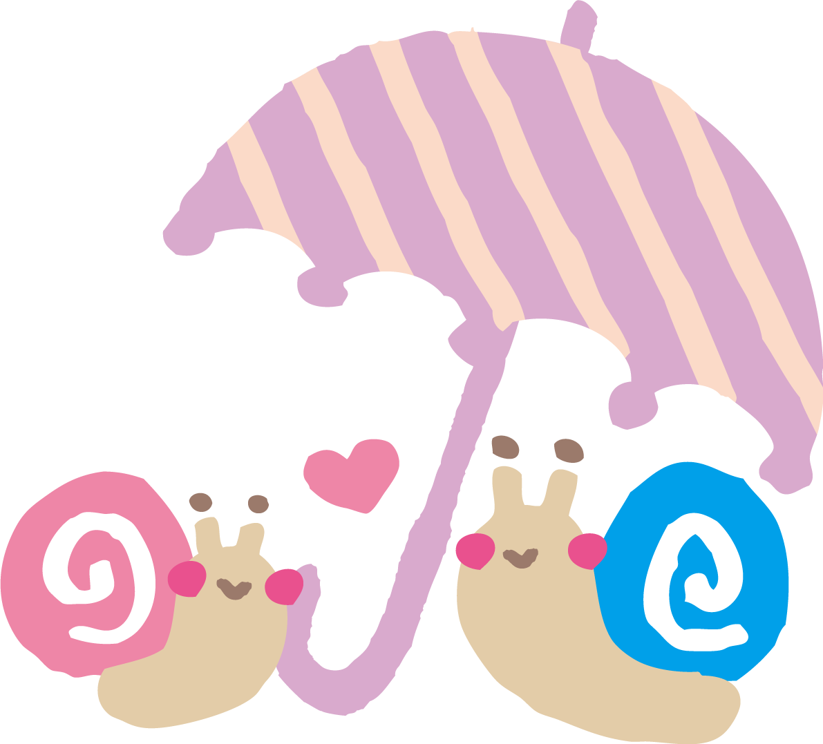 傘と2匹のカタツムリ(でんでん虫)のかわいい梅雨の無料フリーイラスト83845に写真・文字を入れる