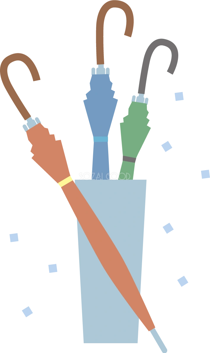 傘立てと3本の傘のかわいい梅雨の無料フリーイラスト83847