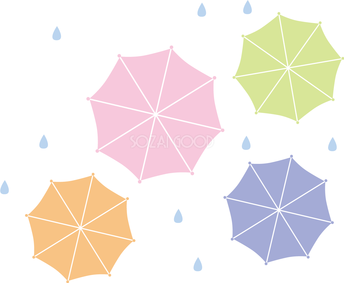 上から見たたくさんの傘のかわいい梅雨の無料フリーイラスト83848