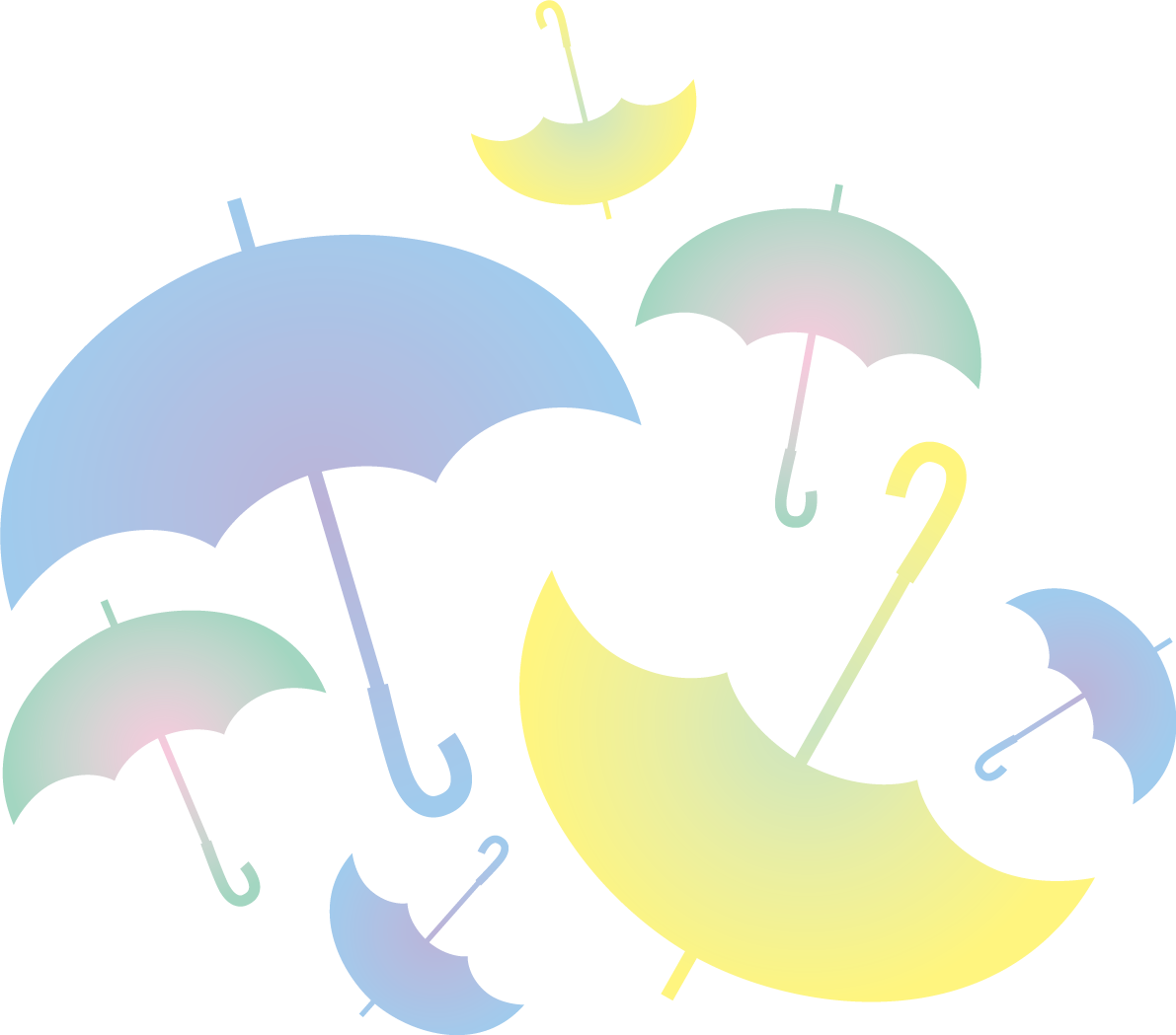 色んな色のたくさんの傘のかわいい梅雨の無料フリーイラスト83850に写真・文字を入れる