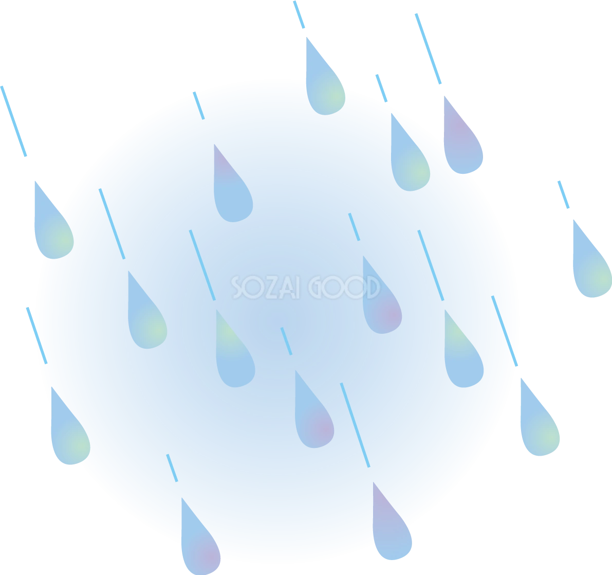 青い光とグラデーションの雨のかわいい梅雨の無料フリーイラスト83853